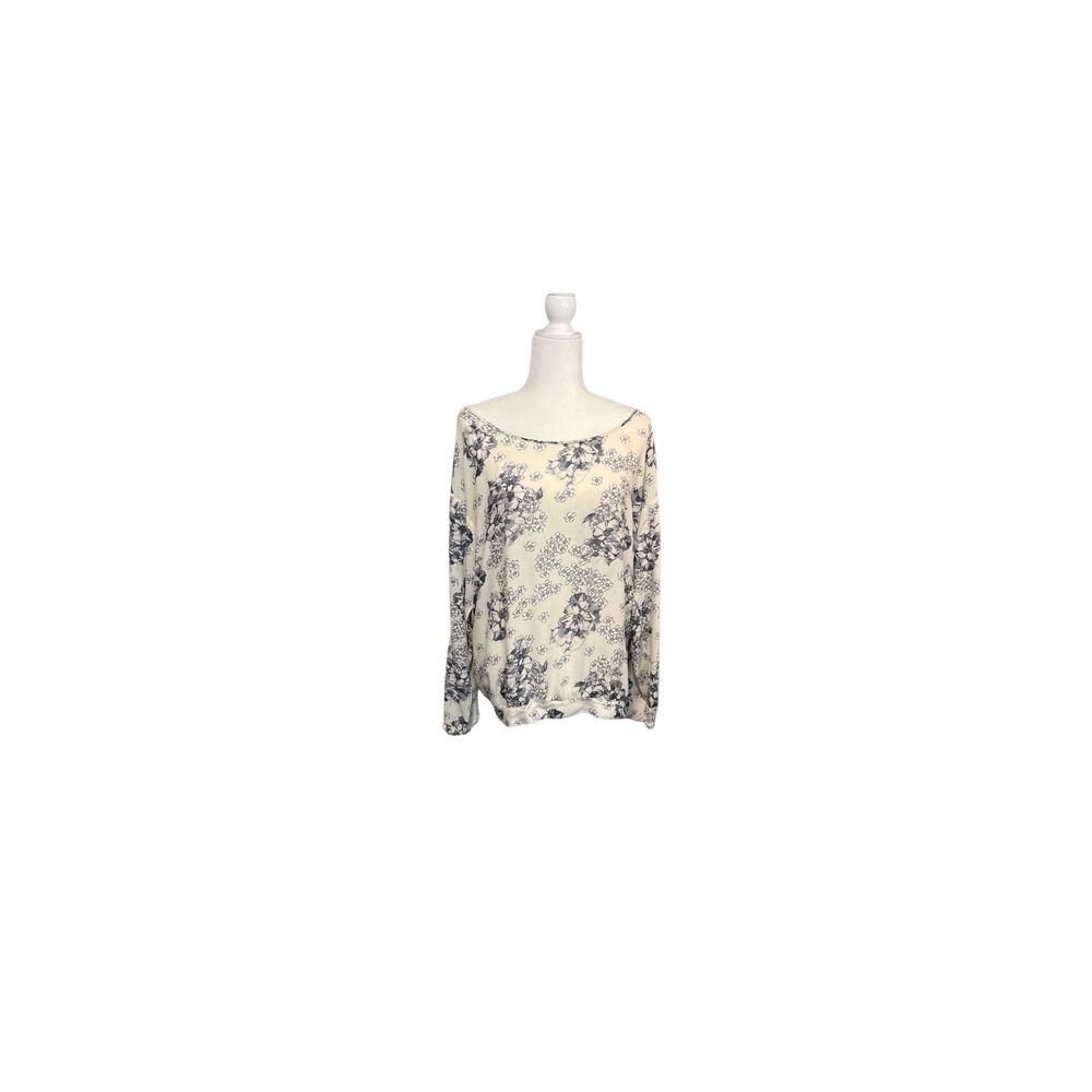 Tennis open back blue and white floral long sleeve wide neck blouse - M